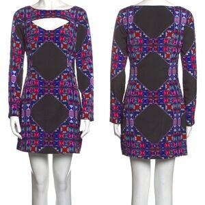 Mara Hoffman Geometric Print Cut Out Shift Mini Dress in Black and Pink Size 4